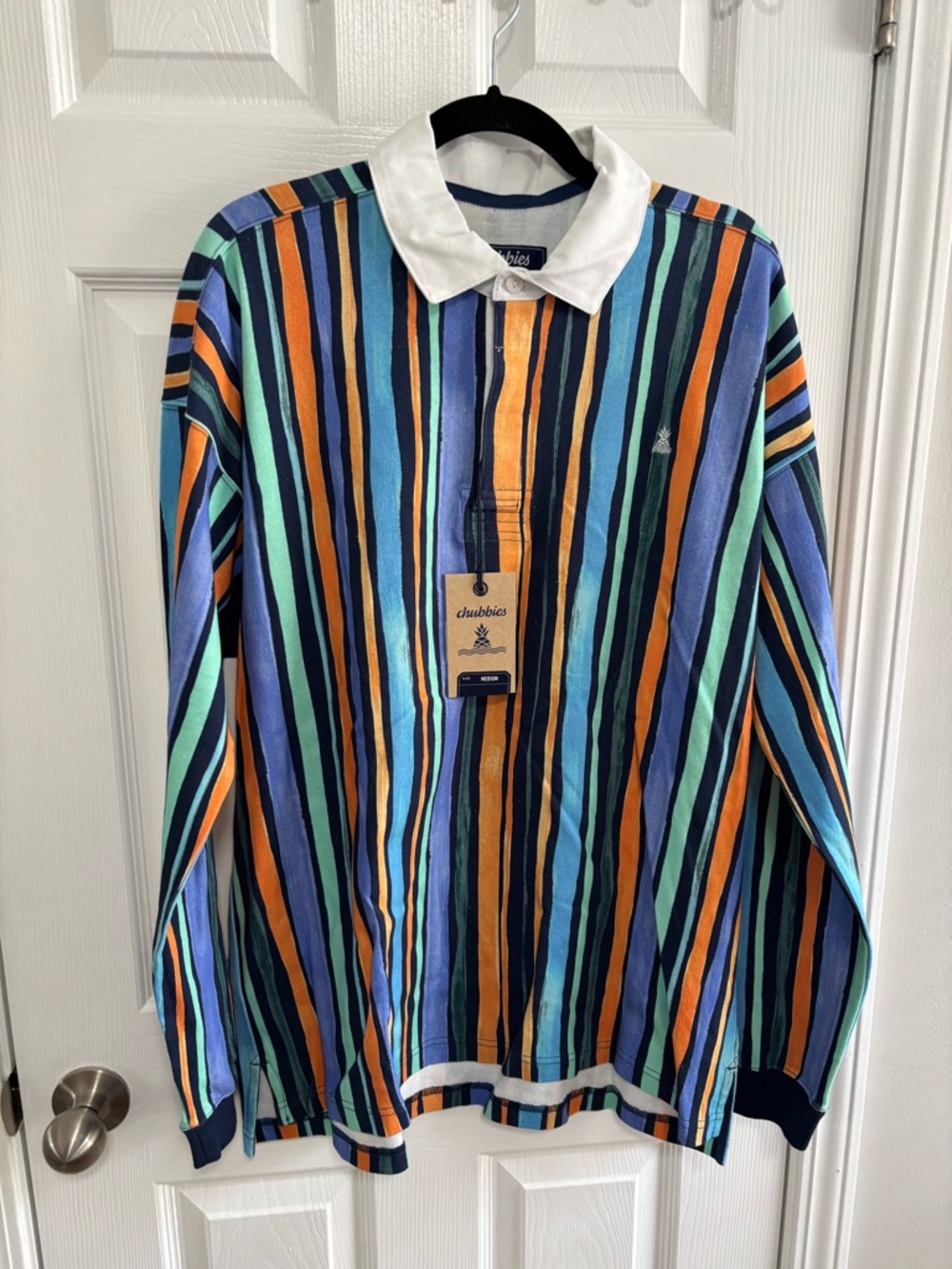 NWT Chubbies Striped Rugby Shirt in Navy, Orange, Mint